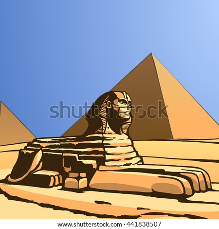 Sphinx. Ancient statue. Vector Image.