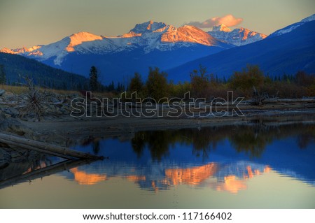 Moose Lake Reflection during Sunset, Mount Robson Provincial Park, Canadian Rockies