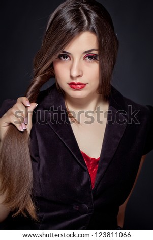 Fashion Brunette Girl. Healthy Long Hair, Haircut