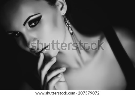 black and white portrait of a beautiful female