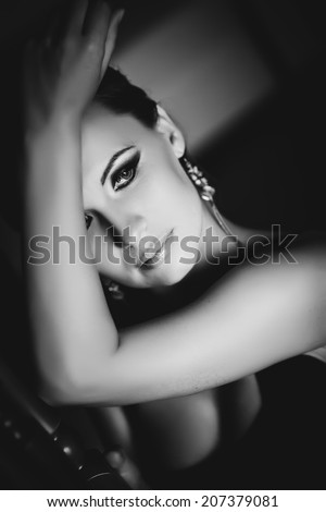 black and white portrait of a beautiful female