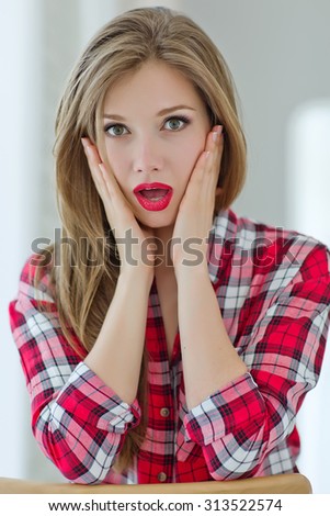 Young woman showing several expressions. Series