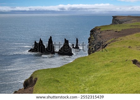 Similar – Image, Stock Photo Rock needle on the chalk cliffs of Etretat on a sunny day with turquoise sea water, Etretat, Normandy, France