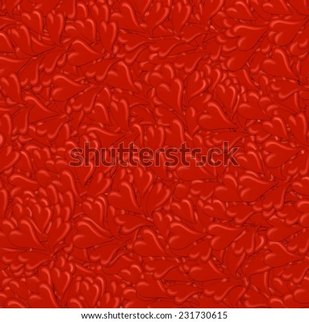 A digitally created abstract pattern made up of hundreds of red love heart shapes.