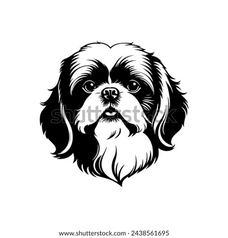 Portrait of a Shih Tzu Dog Vector isolated on white background, Dog Silhouettes.