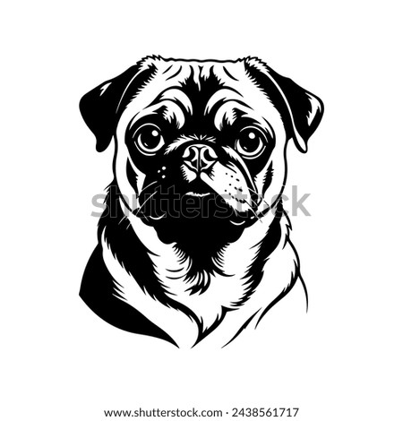 Portrait of a Pug Dog Vector isolated on white background, Dog Silhouettes.