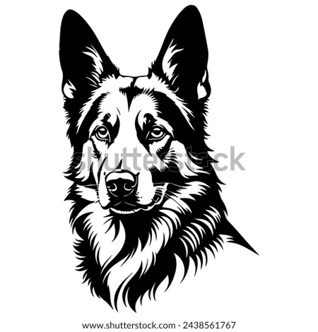 Portrait of a German Shepherd Dog Vector isolated on white background, Dog Silhouettes.