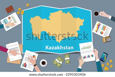 Kazakhstan country growth nation team discuss with fold maps view from top vector illustration