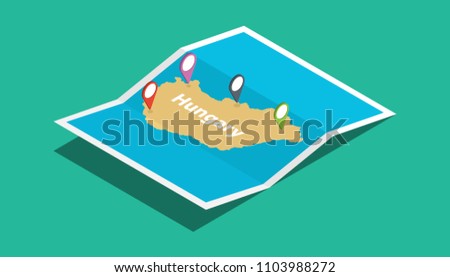 hungary explore maps with isometric style and pin location tag on top vector illustration