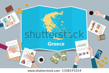 greece economy country growth nation team discuss with fold maps view from top vector illustration