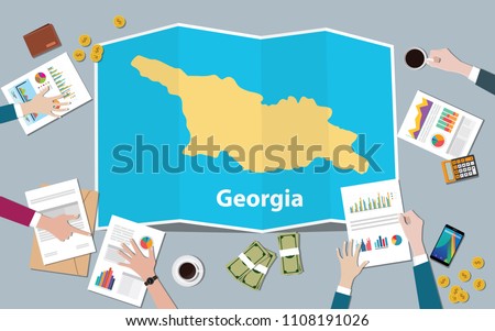 georgia economy country growth nation team discuss with fold maps view from top vector illustration
