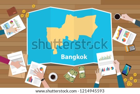 bangkok thailand capital city region economy growth with team discuss on fold maps view from top vector illustration
