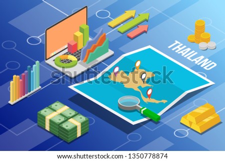 thailand isometric business economy growth country with map and finance condition - vector