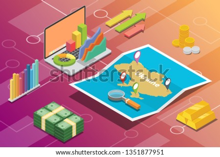 ukraine isometric business economy growth country with map and finance condition - vector