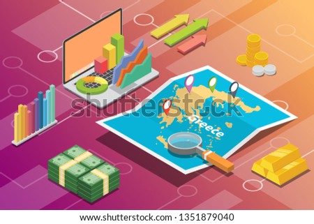 greece isometric business economy growth country with map and finance condition - vector