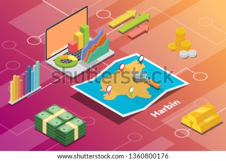 harbin china city isometric financial economy condition concept for describe cities growth expand - vector illustration