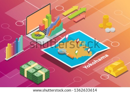 yokohama japan city isometric financial economy condition concept for describe cities growth expand - vector illustration