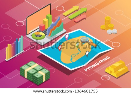 pyongyang north korea city isometric financial economy condition concept for describe cities growth expand - vector illustration