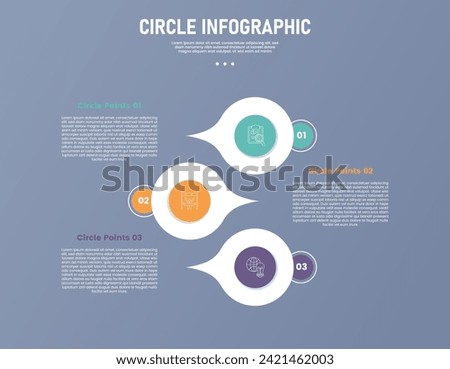 3 point circle infographic stage or step template with creative circle smooth sharp stack structure for slide presentation