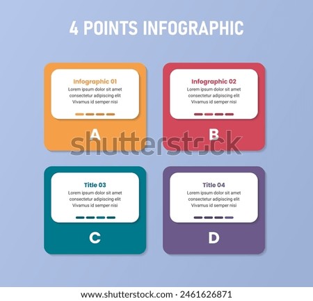 4 point stage or step infographic template with square box and badge header white for slide presentation vector