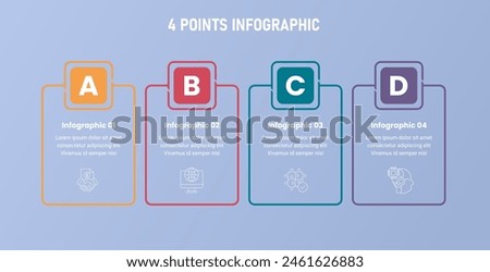 4 point stage or step infographic template with outline box and big header badge for slide presentation vector