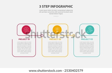 3 points template infographic outline style with 3 point step template with creative linked table with circle header for slide presentation vector