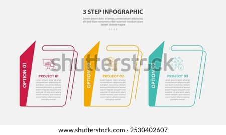 3 points template infographic outline style with 3 point step template with creative table with sharp vertical header for slide presentation vector