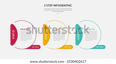 3 points template infographic outline style with 3 point step template with creative circle with vertical header on side for slide presentation vector