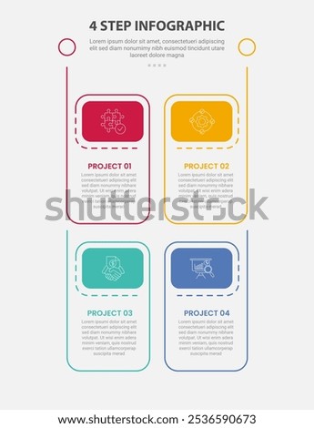 4 points template infographic outline style with 4 point step template with vertical box structure with header badge for slide presentation vector