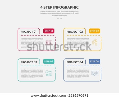 4 points template infographic outline style with 4 point step template with box table folder shape for slide presentation vector