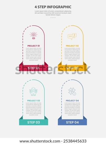 4 points template infographic outline style with 4 point step template with vertical round box container with rectangle header bottom for slide presentation vector