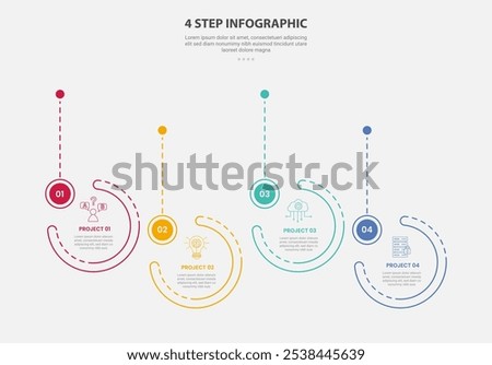 4 points template infographic outline style with 4 point step template with big circle timeline up and down for slide presentation vector