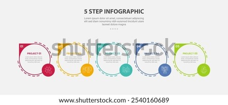 5 points template infographic outline style with 5 point step template with big circle with sharp edge and small circle badge for slide presentation vector