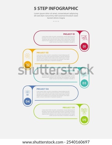 5 points template infographic outline style with 5 point step template with round rectangle on vertical direction with opposite position for slide presentation vector