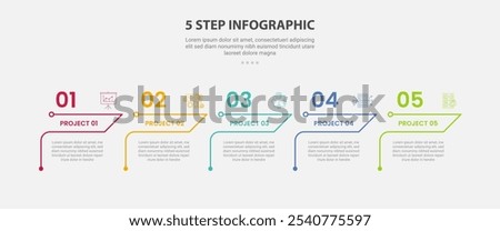 5 points template infographic outline style with 5 point step template with creative table content with arrow line header for slide presentation vector