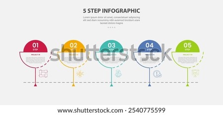 5 points template infographic outline style with 5 point step template with creative circle slice with timeline style for slide presentation vector