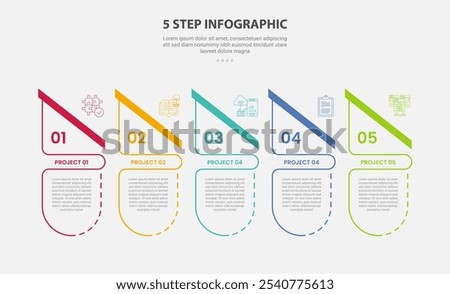 5 points template infographic outline style with 5 point step template with creative table with slice header table for slide presentation vector