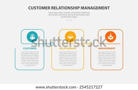 CRM customer relationship management infographic outline style with 3 point template with creative linked table with circle header for slide presentation vector