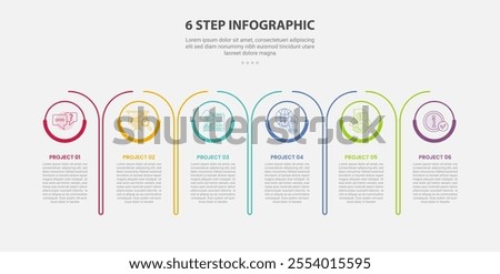 6 points template infographic outline style with 6 point step template with creative round table with circle header badge for slide presentation vector