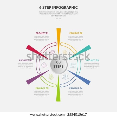 6 points template infographic outline style with 6 point step template with creative circular cycle with sharp line for slide presentation vector