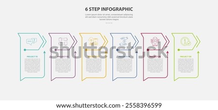 6 points template infographic outline style with 6 point step template with creative table with arrow header style for slide presentation vector