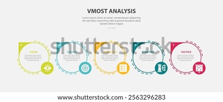 vmost analysis infographic outline style with 5 point template with big circle with sharp edge and small circle badge for slide presentation vector