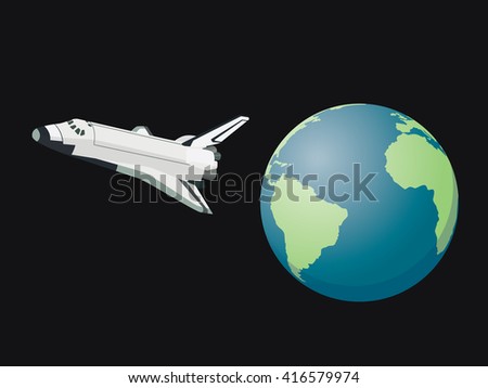 shuttle space leave world flying on the sky above the world vector graphic illustration