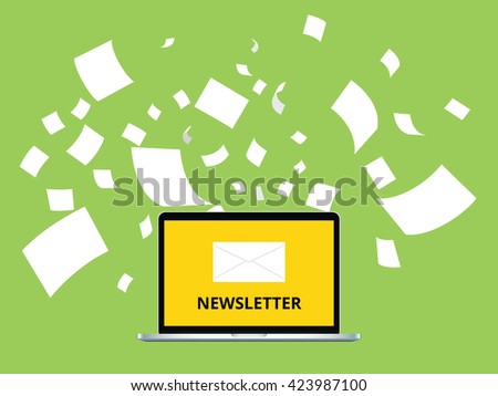 newsletter with letter and laptop notebook and paper flying as background vector graphic illustration