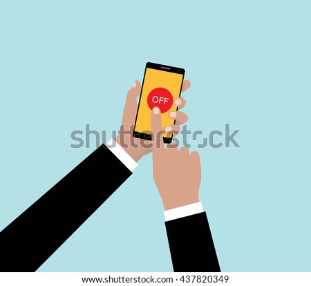 turn off phone with red sign and hand holding smartphone vector graphic illustration