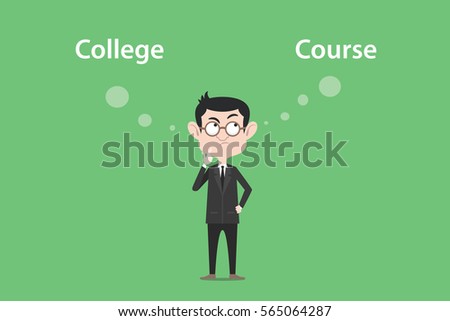 confusing to make a decision for going to college or course  illustration with a white bubble text