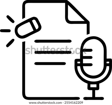 Microphone and Document Icons with Share Ideas text isolated on white background concept as Camera movement Focus on the microphone and document icons emphasizing idea sharing duri