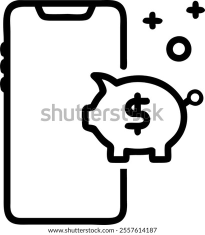 Phone with Holographic Piggy Bank and Dollar Signs concept as A smartphone displayed on a glossy white surface with holographic icons of a piggy bank and dollar signs representing savings and profits