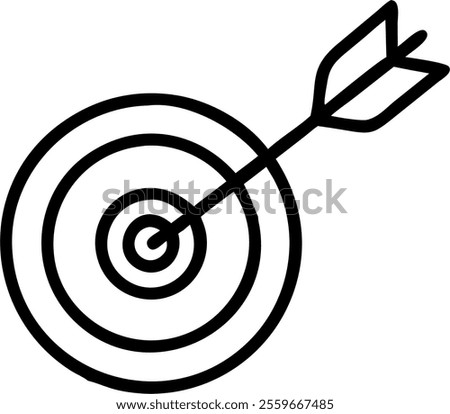 Floating target and arrow symbolizing strategic goals concept as A vector image of an arrow hitting the center of a target floating above a white background representing the achievement of strategic b