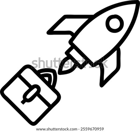 Vector illustration of a rocket with a briefcase symbolizing business startup. concept as A dynamic vector image of a rocket taking off with a briefcase attached to it symbolizing the launch of a busi